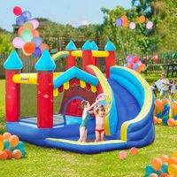 OUTSUNNY Kids Bouncy Castle with Slide, Water, Pool, Trampoline, Climbing Wall in Blue