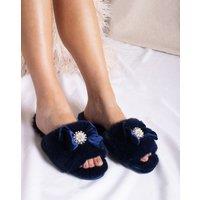 Pretty You London Women's Anya Slider Slippers in Navy | Size: 7.5-8.5
