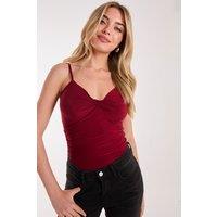 Pink Vanilla Women's Slinky Twist Front Bodysuit in Wine | Size: Medium