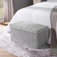 OHS Storage Box Lid Ottoman Folding Ribbed Fleece Footstool Tub in Light Grey