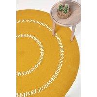 Homescapes Crochet Braided Round Rug in Mustard | Size: 70 cm diameter