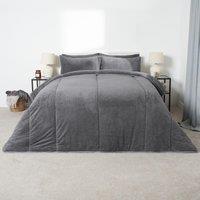 OHS Teddy Fleece 10.5 TOG Coverless Duvet with Pillowcase Bedding Set in Charcoal | Size: Double