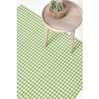 Homescapes Cotton Gingham Check Rug Hand Woven in Green | Size: 70 cm x 120 cm