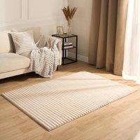 OHS Faux Fur Rug Ribbed Mat Luxury Carpet Anti Slip Runner in Natural | Size: 120 cm x 170 cm