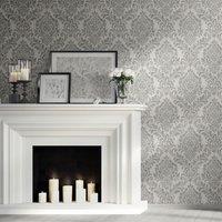 Darcy James Eleanor Damask Wallpaper Roll in Grey