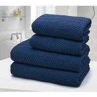 Velosso 4pc Chevron Jacquard Cotton Hand & Bath Towel Set - Soft & Absorbent Cotton Towels in Navy