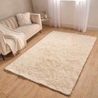OHS Fluffy Rug Anti-Slip Plain Shaggy Floor Mat in Cream | Size: 160 cm x 230 cm