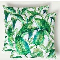 Homescapes Luxury Waterproof Banana Leaf Outdoor Cushion 45 x 45 cm, Set of 2 in Green | Size: 45 cm x 45 cm