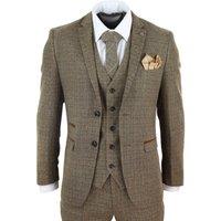 Infinity Leather Men's 3 Piece Tweed Check Vintage Retro Suit in Brown | Size: 36R