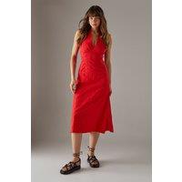 Warehouse Women's Floral Cotton Halter Midi Sundress in Red | Size: 14