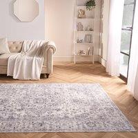 OHS Vintage Print Washable Rug Non Slip Floor Carpet Area Mat Runners in Grey | Size: 120 cm x 170 cm