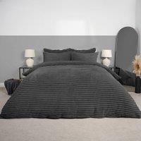 OHS Ribbed Duvet Cover Faux Fur Winter Warm Bedding Set in Charcoal | Size: King