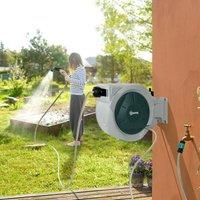 OUTSUNNY Retractable Hose Reel Wall Mounted with Lock, Grey