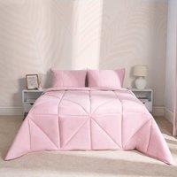 OHS Coverless Duvet Geo Quilted 7.5 TOG Bedding Pillowcase Bed Set in Pink | Size: Double