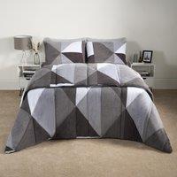 OHS Geometric Teddy Fleece Coverless Duvet Quilt Geo Bedding Set 10.5 TOG Pillowcase in Light Grey | Size: King