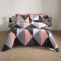 OHS Geometric Teddy Fleece Coverless Duvet Quilt Geo Bedding Set 10.5 TOG Pillowcase in Pink | Size: King