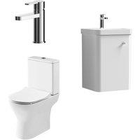 Balterley Wall Hung 1 Door Bathroom Vanity Unit, Tap & Toilet Pack, White, 379mm in White
