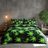 Snug City Duvet Cover & Pillowcase Black Or White Cannabis Design Bed Linen | Size: King