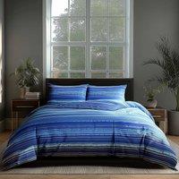 Snug City Duvet Cover & Pillowcase Set Blue Red Stripe Design Polycotton Linen | Size: Super King