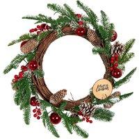 Samuel Alexander 50cm Christmas Pinecone Wreath with Red Berries & Baubles