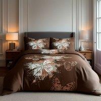 Snug City Duvet Cover & Pillowcase Set Printed Butterfly Design Bed Linen in Chocolate | Size: King