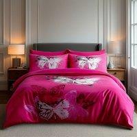 Snug City Duvet Cover & Pillowcase Set Printed Butterfly Design Bed Linen in Pink | Size: Single