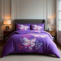 Snug City Duvet Cover & Pillowcase Set Printed Butterfly Design Bed Linen in Purple | Size: Single