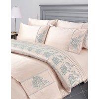 Snug City Duvet Cover & Pillowcase Set Embroided Luxury Design Polyester Linen in Pink | Size: Single