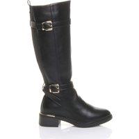 AJVANI Women's Low Heel Stretchy Elastic Zip Calf Biker Knee High Boots in Black | Size: 6