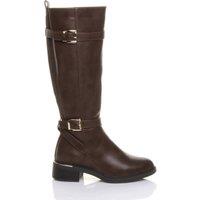 AJVANI Women's Low Heel Stretchy Elastic Zip Calf Biker Knee High Boots in Brown | Size: 8