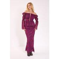 NastyGal Women's Floral Chiffon Bias Maxi Skirt Co-ord in Wine | Size: 8