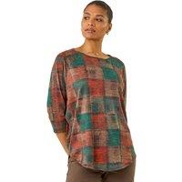 Roman Women's Patchwork Print Round Hem Top in Orange | Size: 12