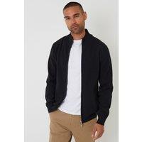 Cotton Blend Zip Up Funnel Neck Cardigan