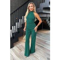 AX Paris Women's Teal Pleated Halter Neck Draped Waist Detail Jumpsuit | Size: 16