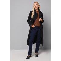Wallis Women's Petite Military Double Breasted Longline Coat in Black | Size: 20