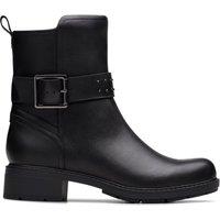 Clarks Women's Hearth Buckle Black Leather Ankle Boots | Size: 5-Standard Fit