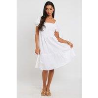 Urban Bliss Women's Linen Look Milk Maid Smock Dress in White | Size: 12