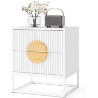 Costway Fluted Nightstand End Table with 2 Drawers in White