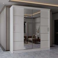 MN Furniture Wardrobe Modern Sliding Mirror Door - LED Light 120cm x 217cm in White | Size: 120 cm x 217 cm
