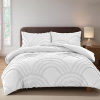 Snug City Duvet Cover & Pillowcase Set Tufted Modern Luxury Design Bed Linen in White | Size: Super King