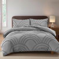 Snug City Duvet Cover & Pillowcase Set Tufted Modern Luxury Design Bed Linen in Silver | Size: Super King