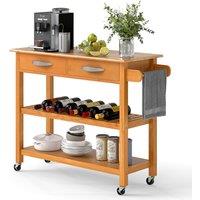 Costway Kitchen Island 3-Tier Rolling Utility Cart with 2 Drawers in Natural