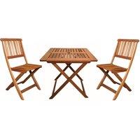 Samuel Alexander Outdoor 2 Person Folding Square Wooden Garden Dining Table Chairs Set in Brown