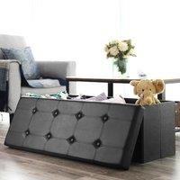 SONGMICS Large Foldable Storage Ottoman Foot Rest Cube Heavy Duty Bench in Black
