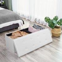 SONGMICS Large Foldable Storage Ottoman Foot Rest Cube Heavy Duty Bench in White