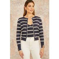 Yumi Women's Navy Striped Sparkle Knitted Cardigan | Size: Large