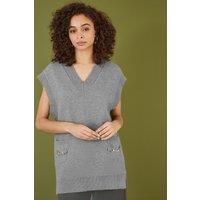 Yumi Women's Grey Knitted Oversize Vest With Pockets & Snaffle Details | Size: Small