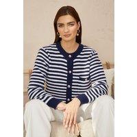 Yumi Women's Navy Stripe Knit Relaxed Fit Cardigan | Size: Medium/Large