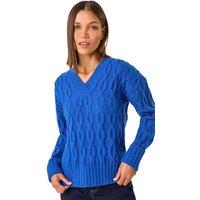 Roman Women's V-Neck Cable Knit Jumper in Royal | Size: 16