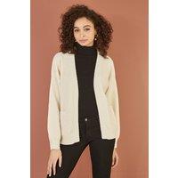 Yumi Women's Ivory Metallic Slouchy Cardigan With Pockets | Size: S/M